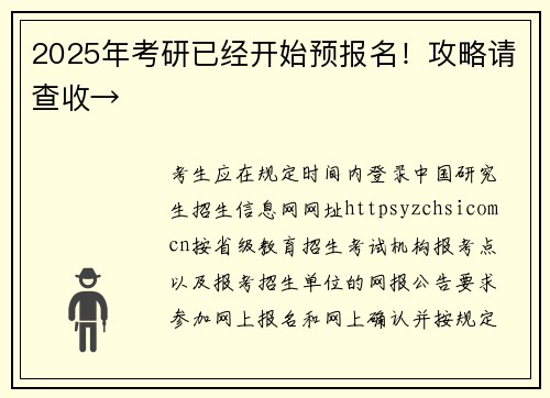 2025年考研已经开始预报名！攻略请查收→