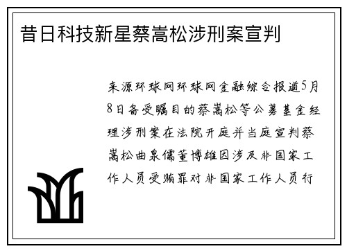 昔日科技新星蔡嵩松涉刑案宣判