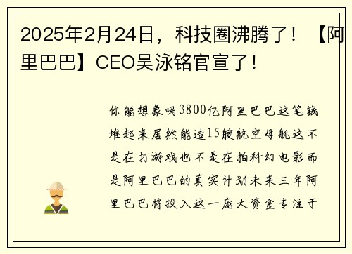 2025年2月24日，科技圈沸腾了！【阿里巴巴】CEO吴泳铭官宣了！