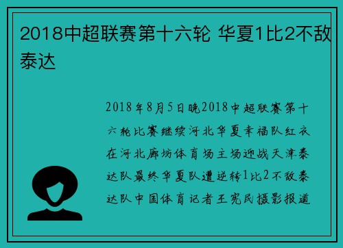2018中超联赛第十六轮 华夏1比2不敌泰达
