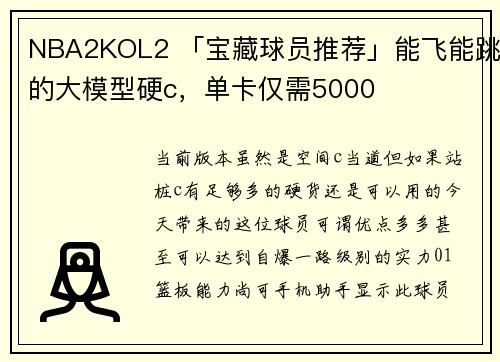 NBA2KOL2 「宝藏球员推荐」能飞能跳的大模型硬c，单卡仅需5000