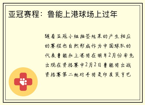 亚冠赛程：鲁能上港球场上过年